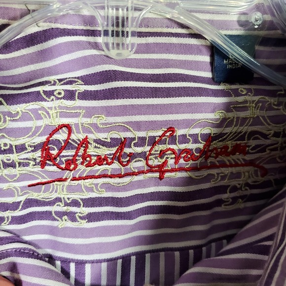 Robert Graham Shirt Mens XL Purple Black Stripe Button Long Sleeve Cotton Luxury - Picture 6 of 10